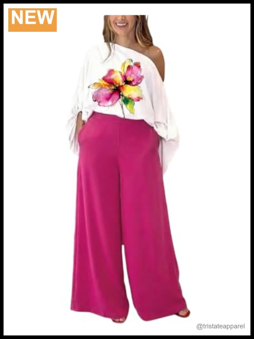 CHICME 2 Piece Set Off Shoulder Top Wide Leg Pants Women's Outfit